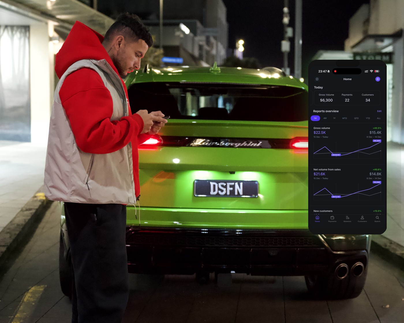 Daz Sidhu checking revenue on phone